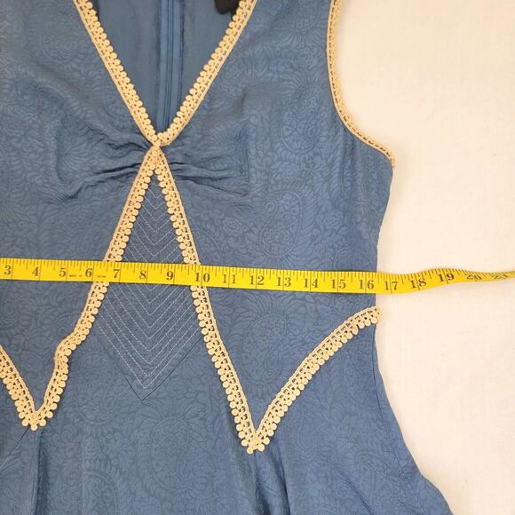 Anna Sui Blue 100% Silk Fit And Flare Tunic Tank Top Crochet Lining Size Small - Picture 7 of 16